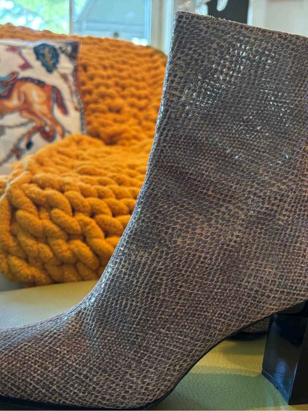 Stuart Weitzman Taupe Snake-Embossed Ankle Boot